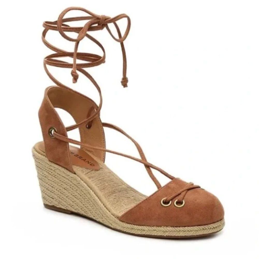 Lucky BrandĀ Keller Suede Espadrille Lace-Up Wedges, Sizeā7 - Picture 1 of 11